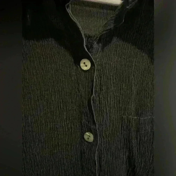 Vintage Chico’s Design Y2K Women’s Silk Black Long Sleeve Ribbed Button Up Top - Picture 3 of 9